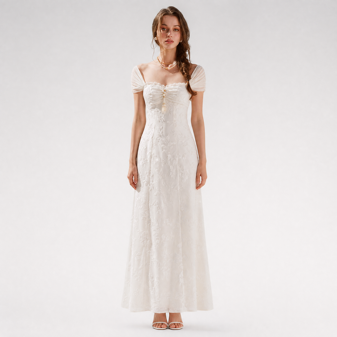 Floral Textured Ruched Maxi Dress