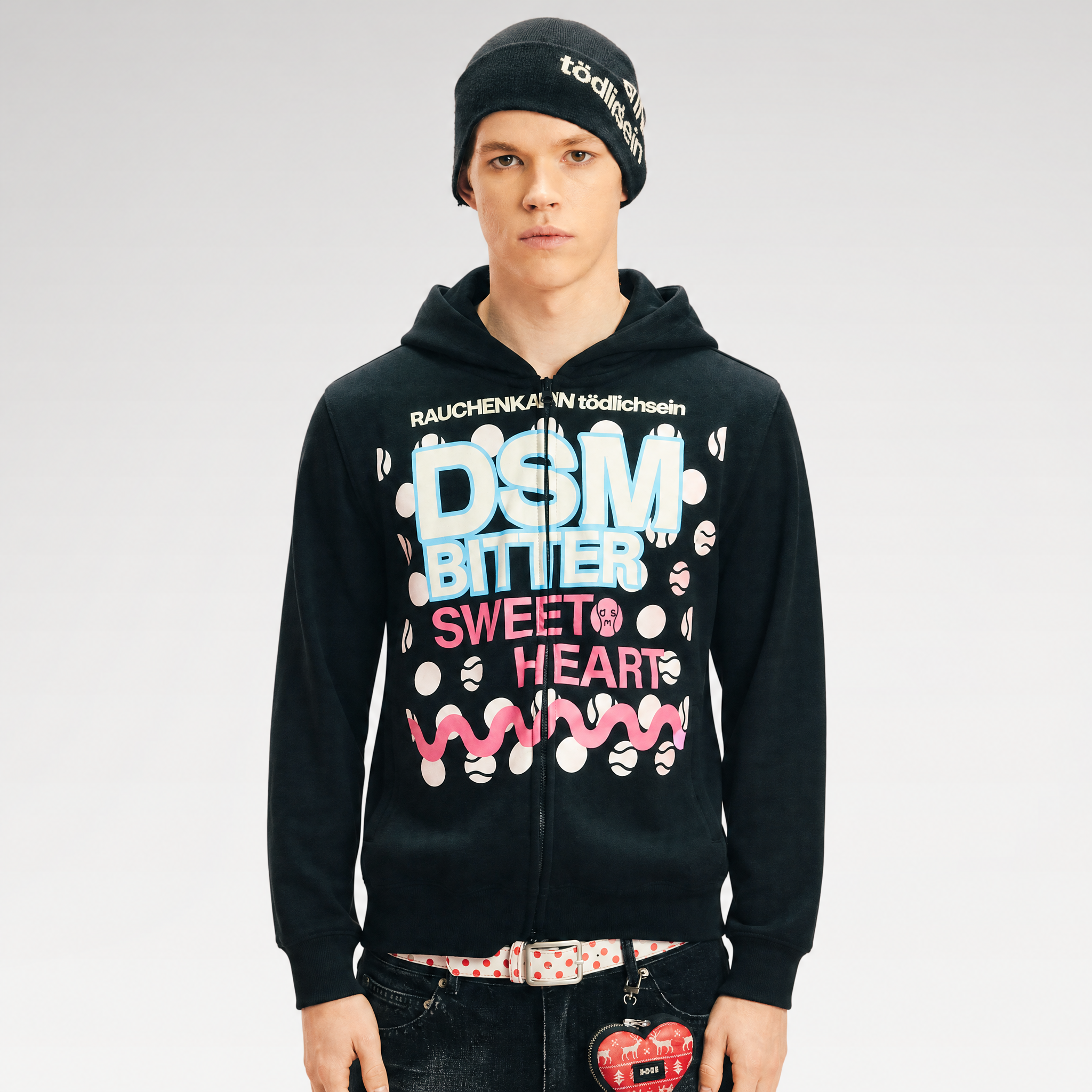 Polka Dot Zip Hooded Sweatshirt