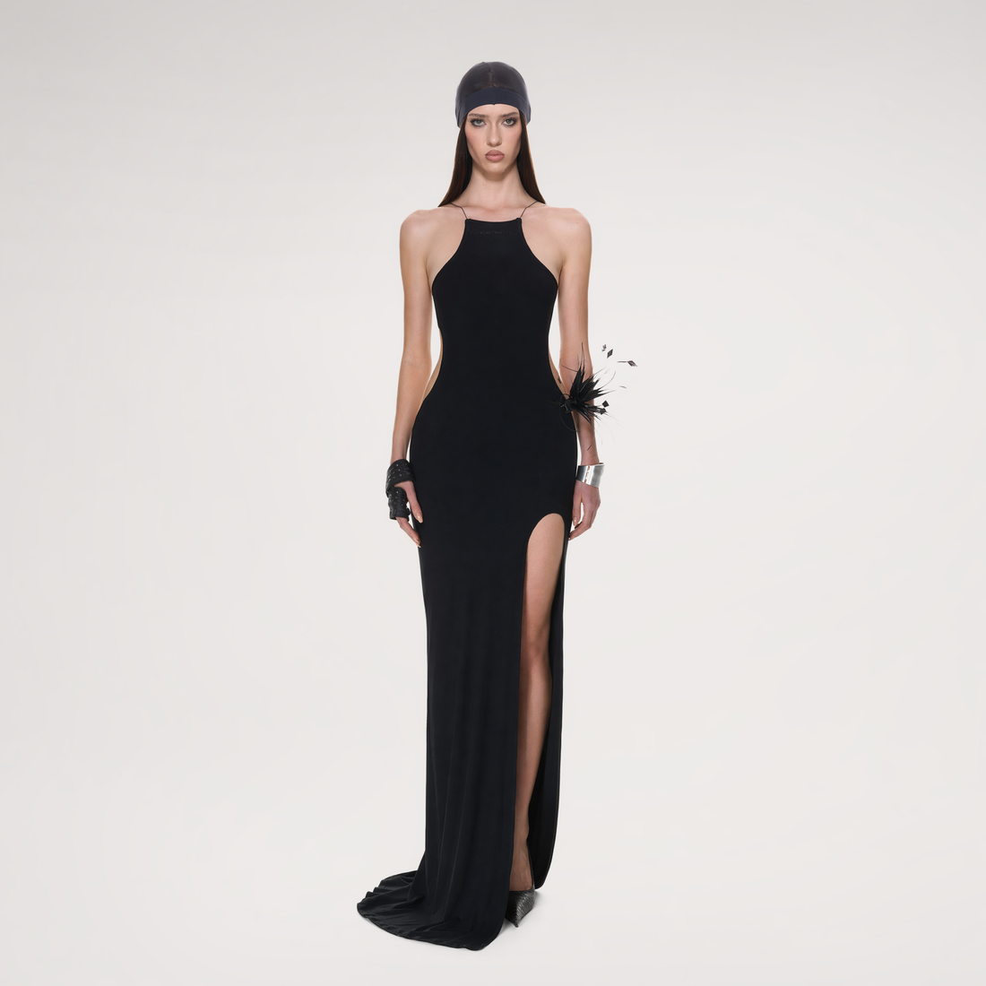 Backless Halter Slit Dress