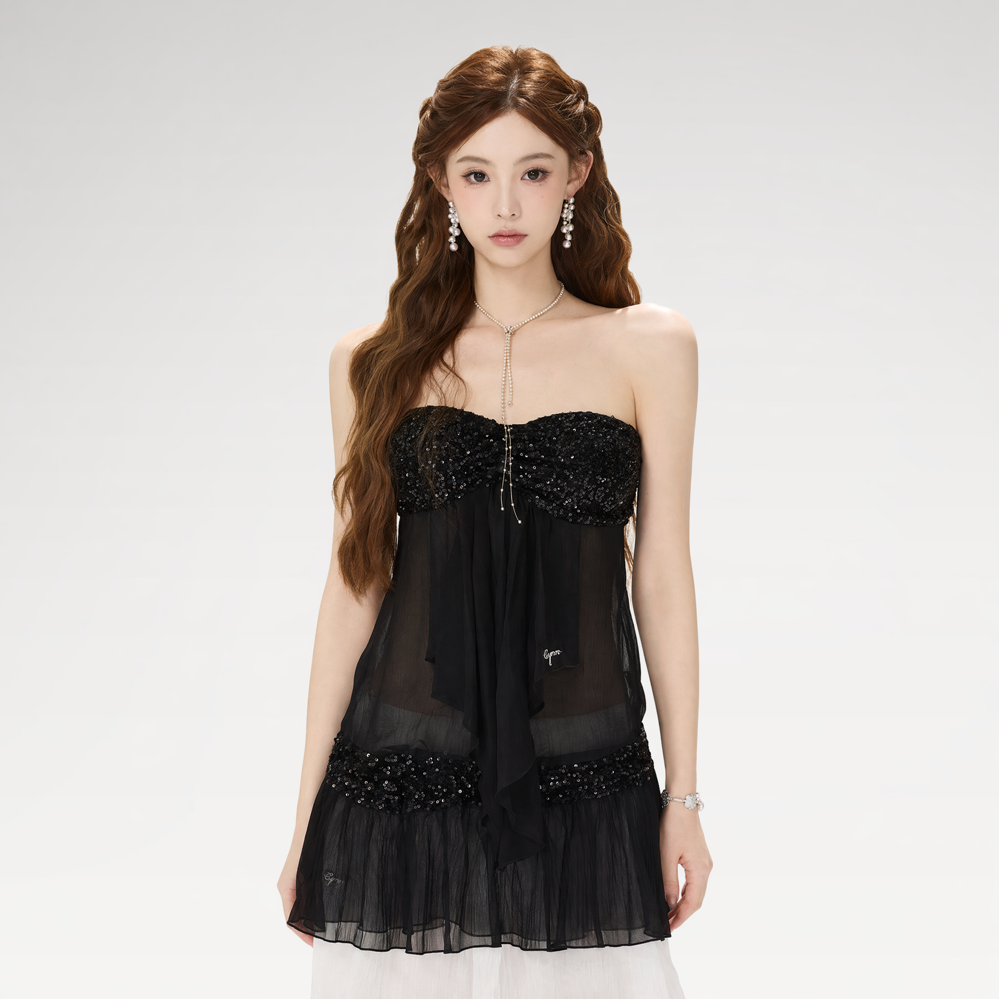 Sequin Pleated Bustier Top