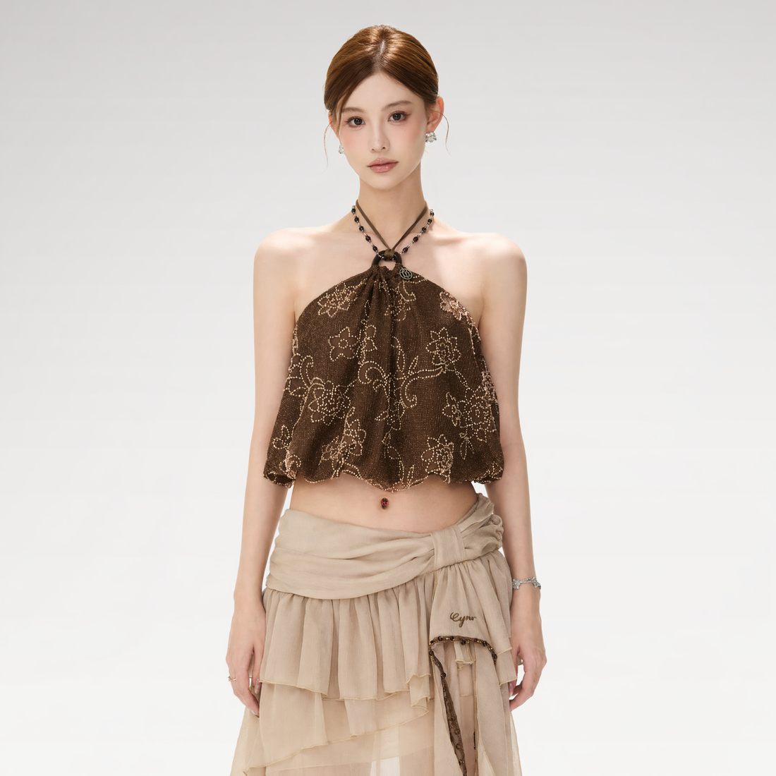CYNR Beaded Halter Crop Top – Vest &amp; Tank Tops