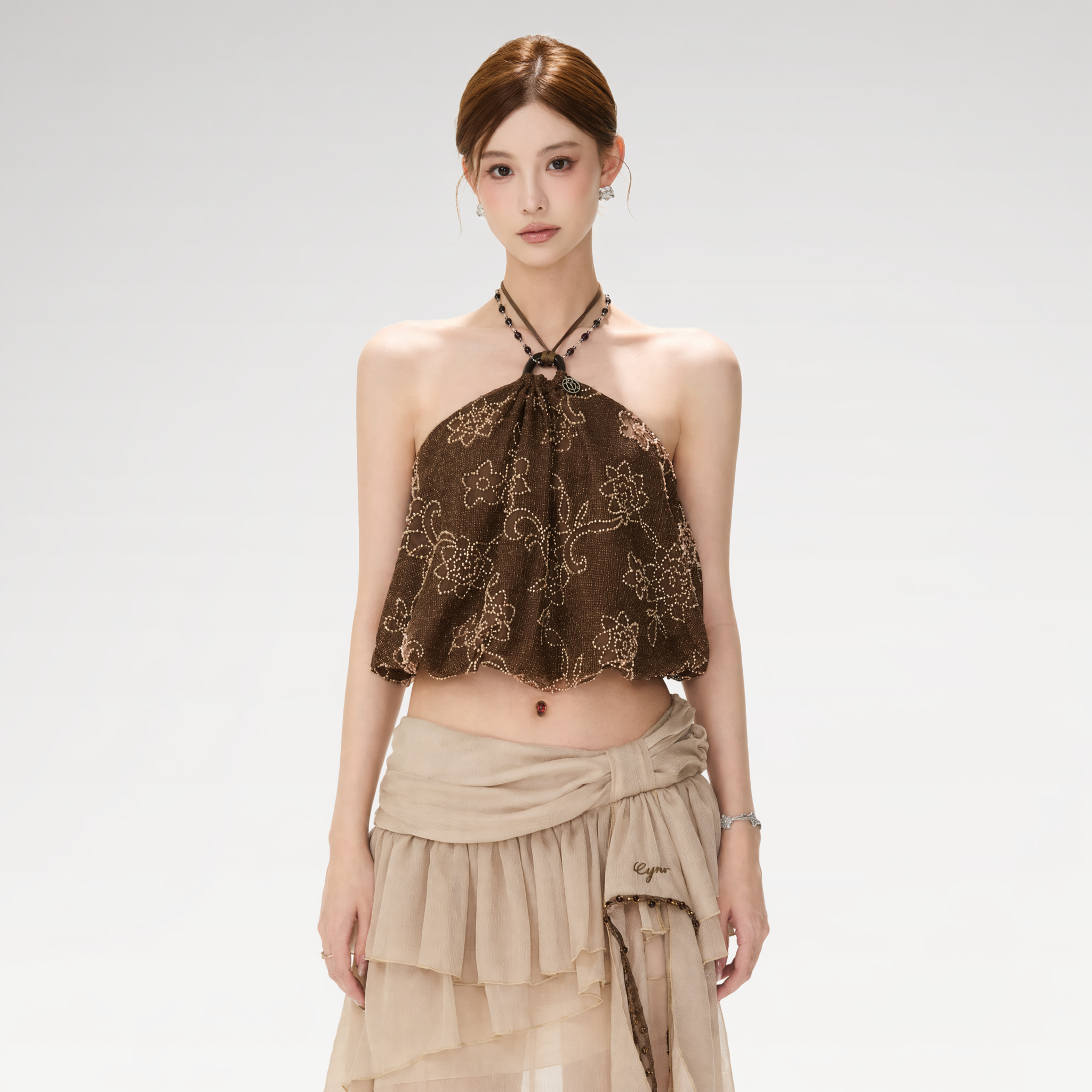 CYNR Beaded Halter Crop Top – Vest &amp; Tank Tops