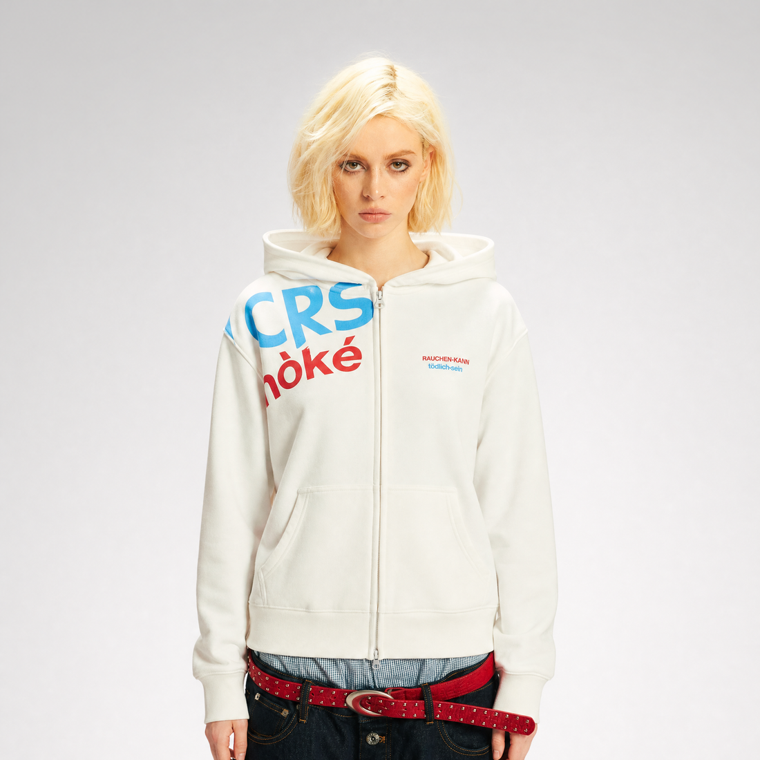Contrast Slogan Zip Hoodie