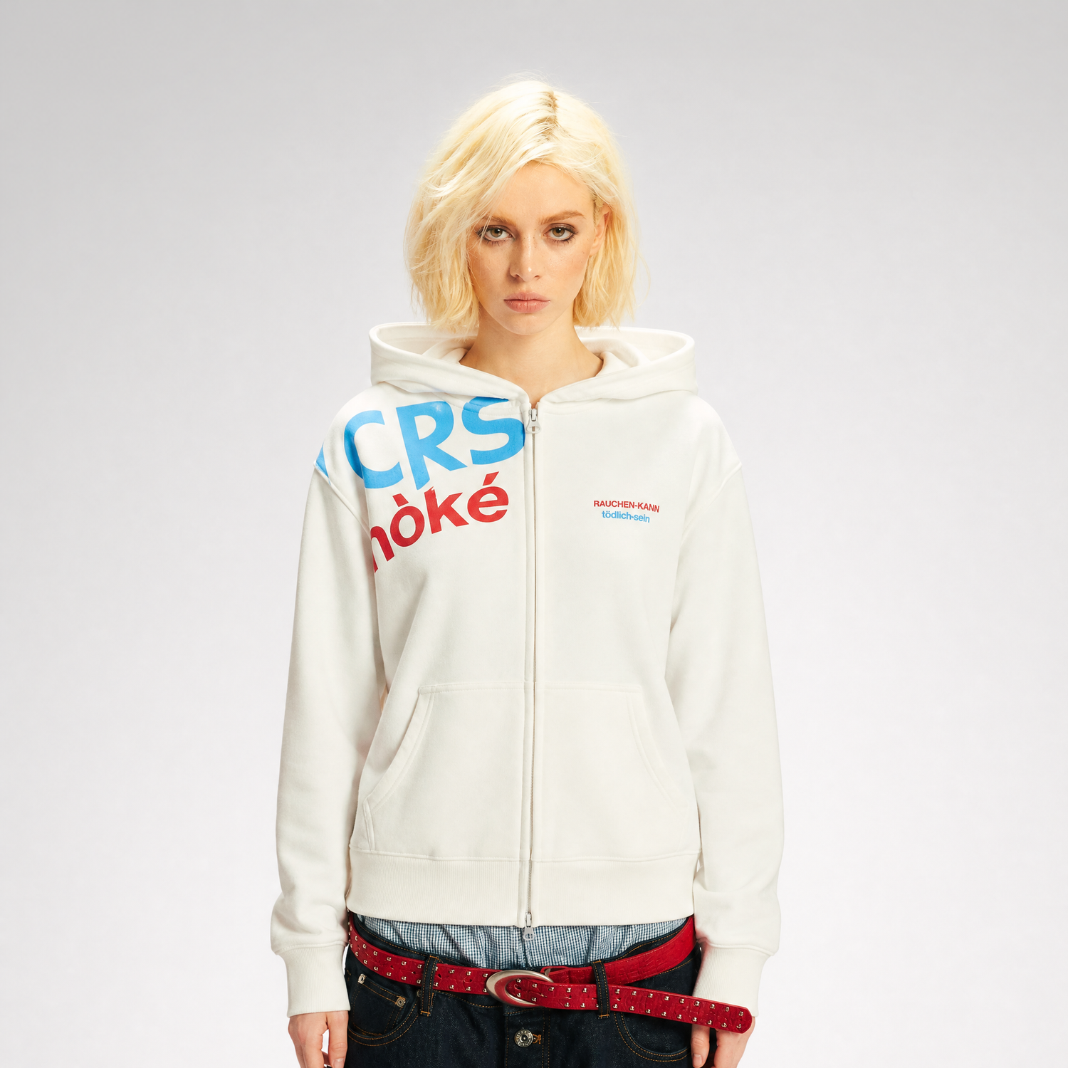 Contrast Slogan Zip Hoodie