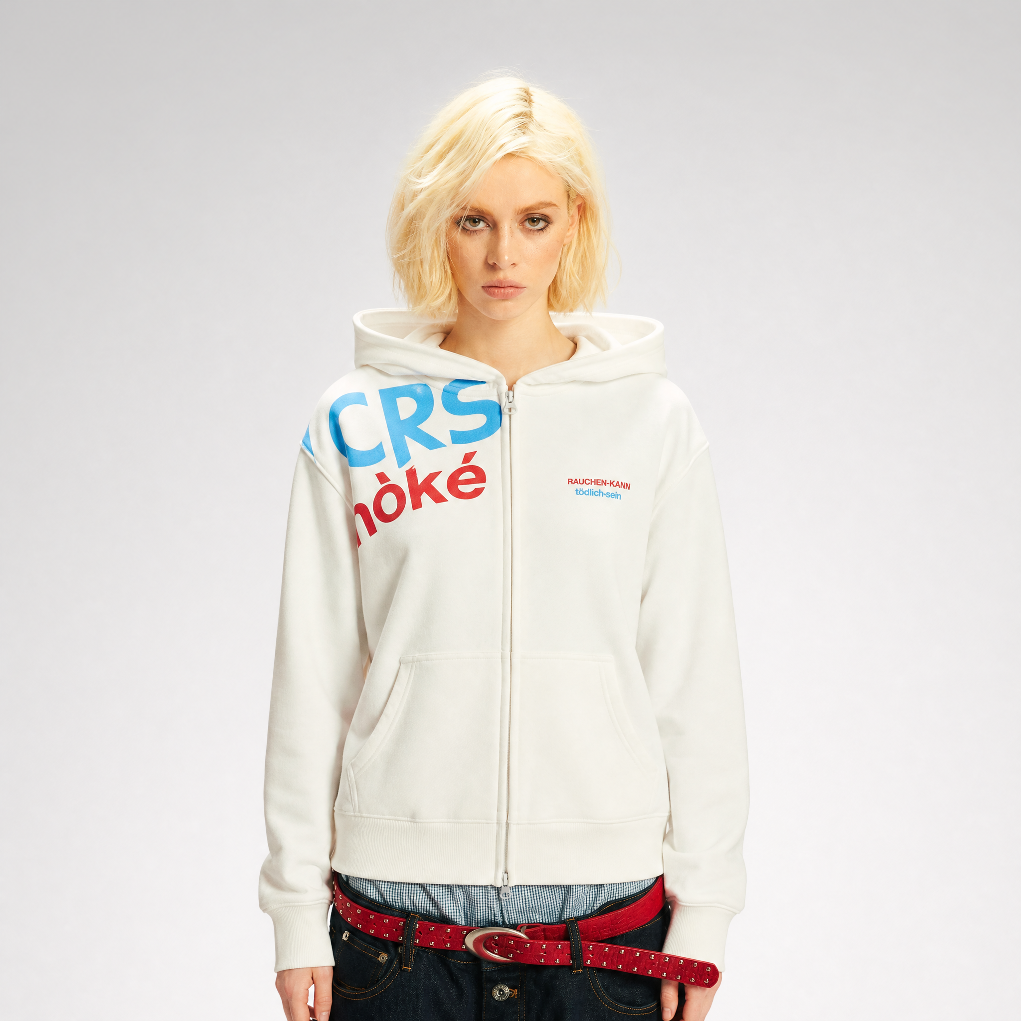 Contrast Slogan Zip Hoodie