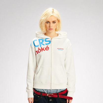 Contrast Slogan Zip Hoodie