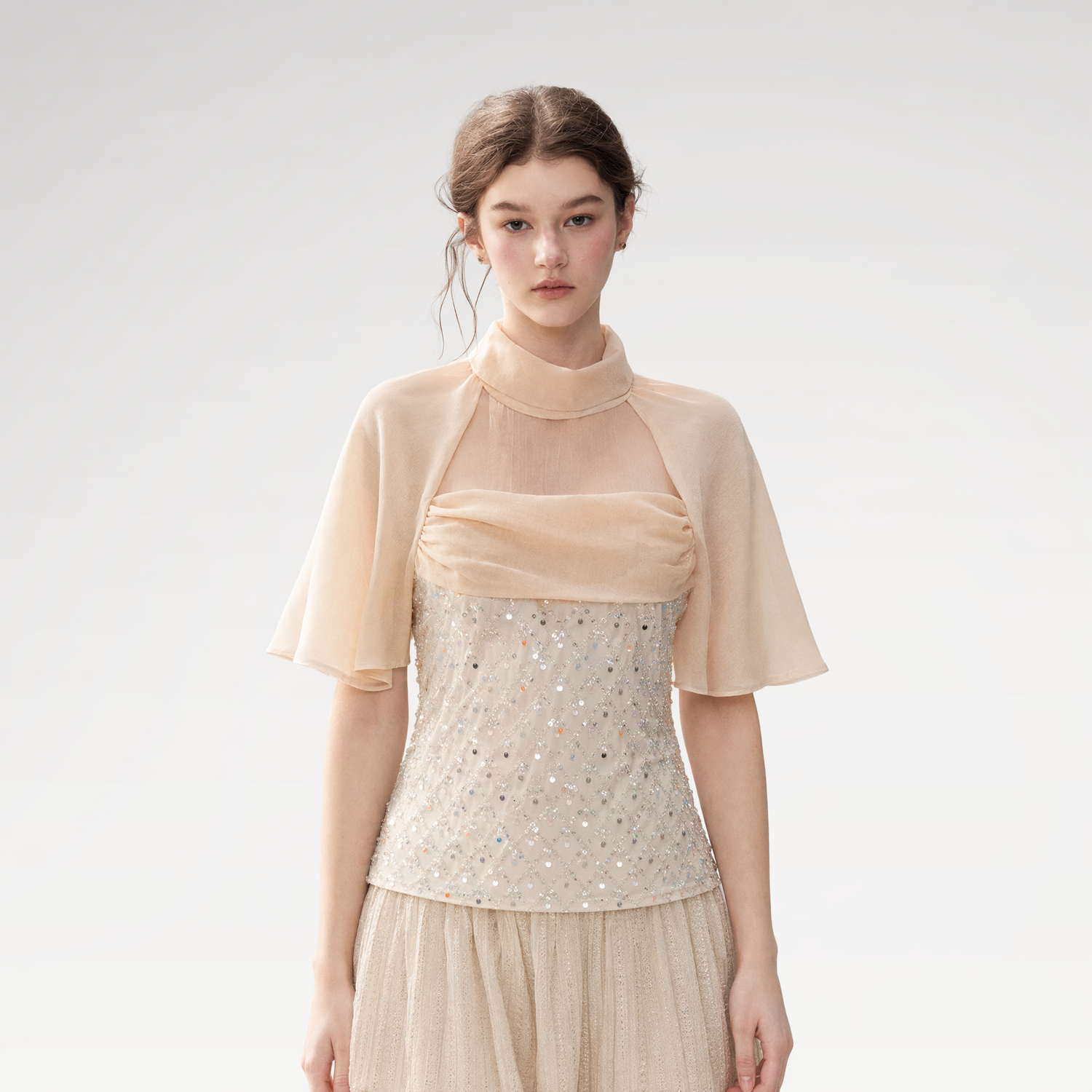 Textured Sequin Cape Top