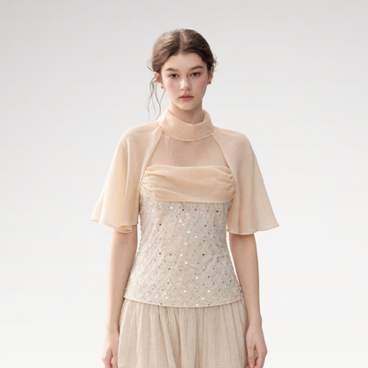 Textured Sequin Cape Top