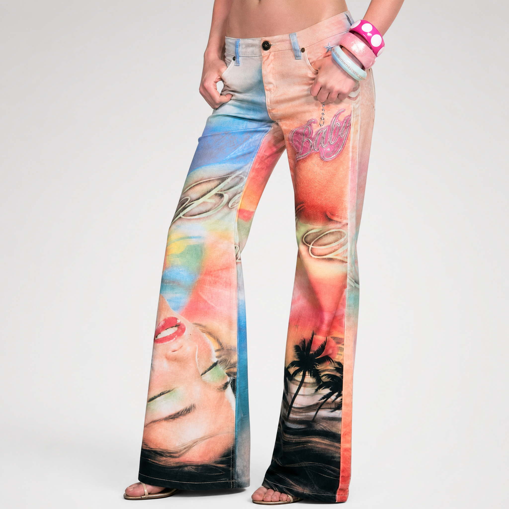 Printed Cotton Wide-Leg Jeans