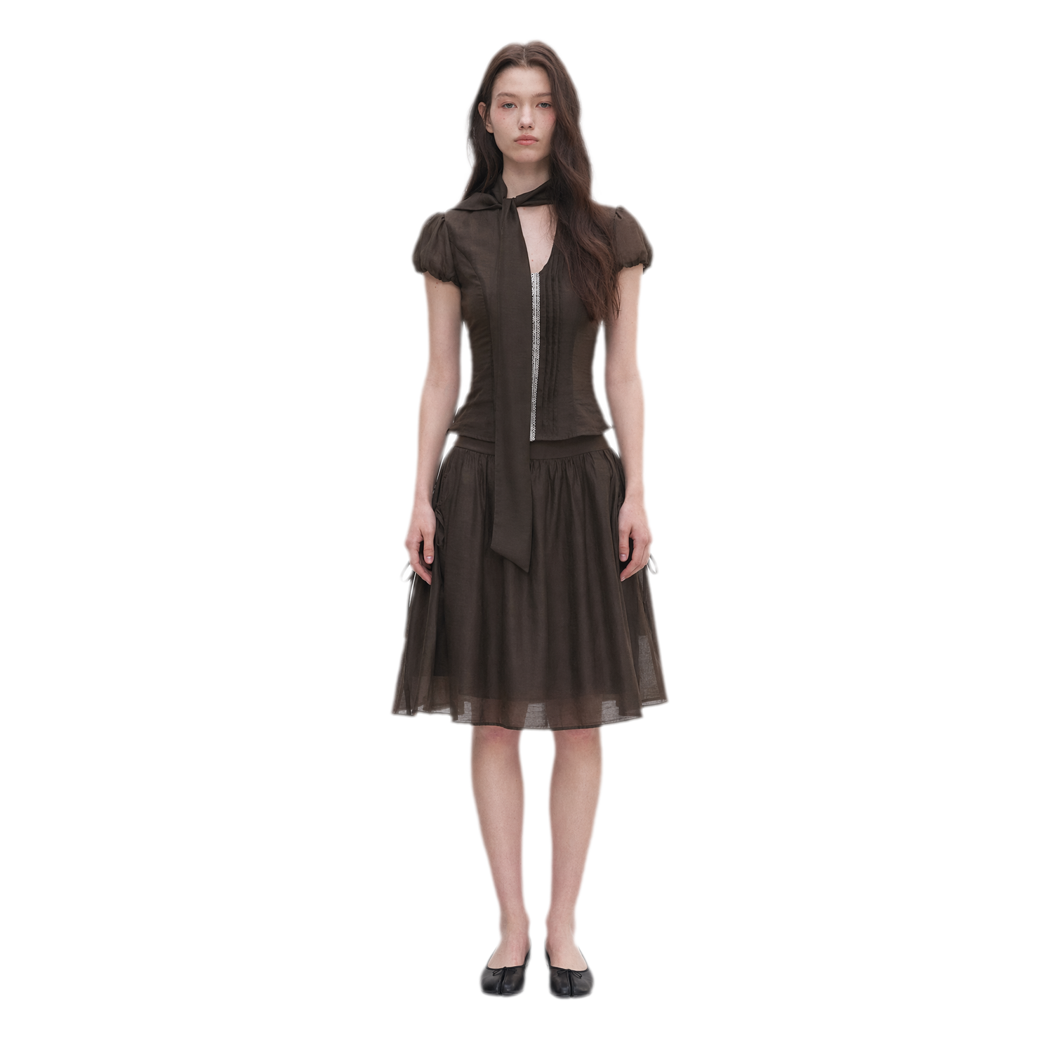 Tie-Neck Flared Skirt Set