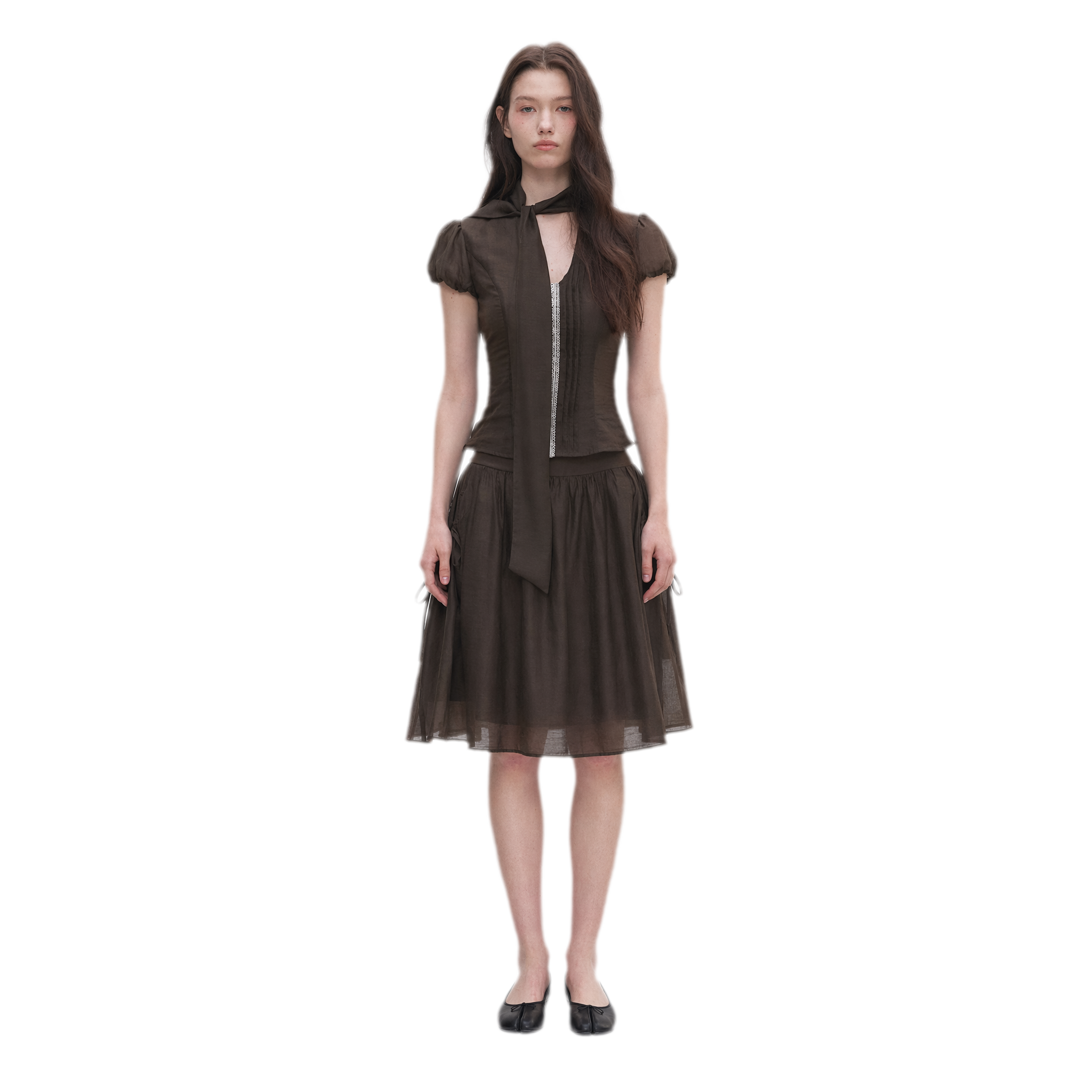 Tie-Neck Flared Skirt Set