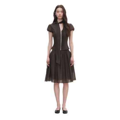 Tie-Neck Flared Skirt Set