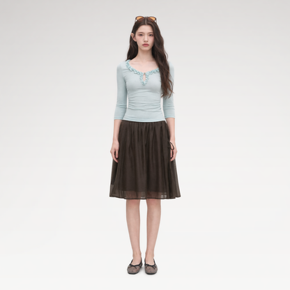 Ruffled Neck Stretch Tee