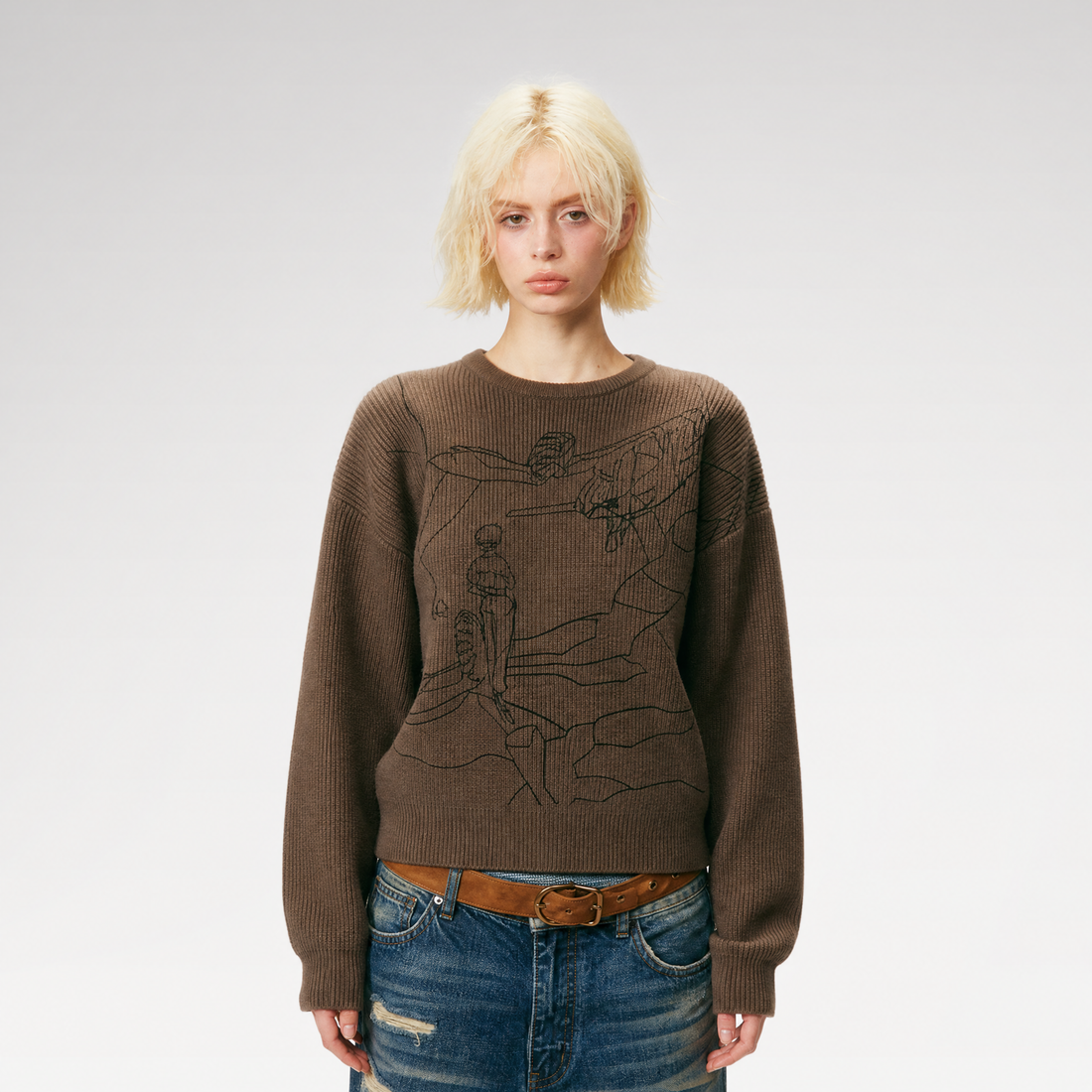 DSM x EVA Rib-Knit Linework Graphic Sweater