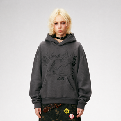 Line-Art Embroidered Hooded Sweatshirt