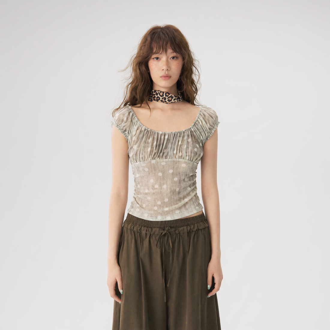 Polka Dot Ruched T-Shirt