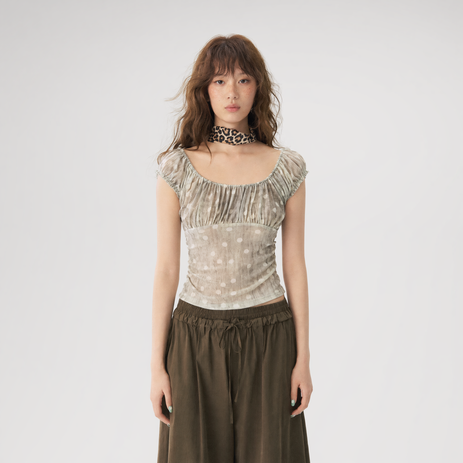 Polka Dot Ruched T-Shirt