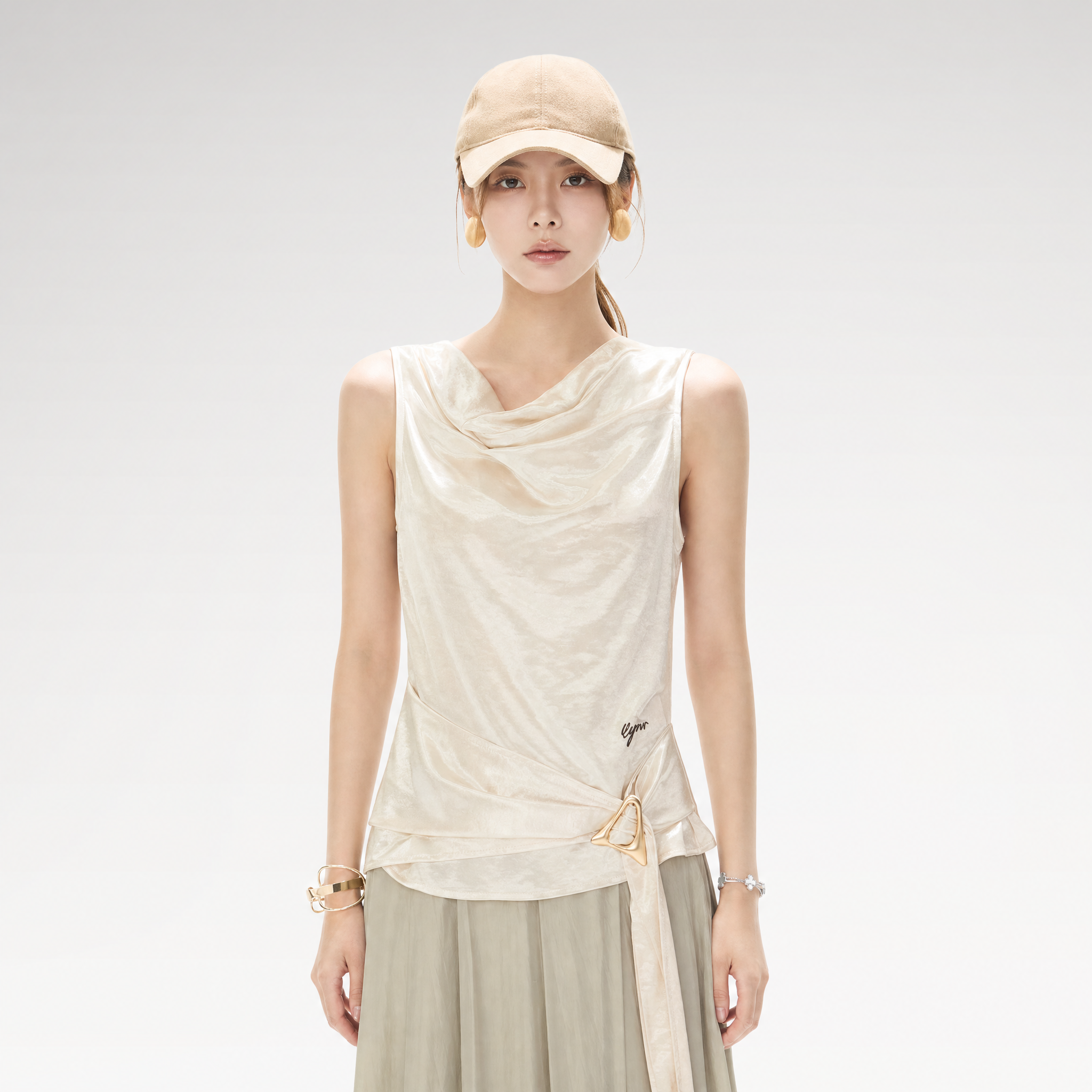 Draped Satin Cowl Top
