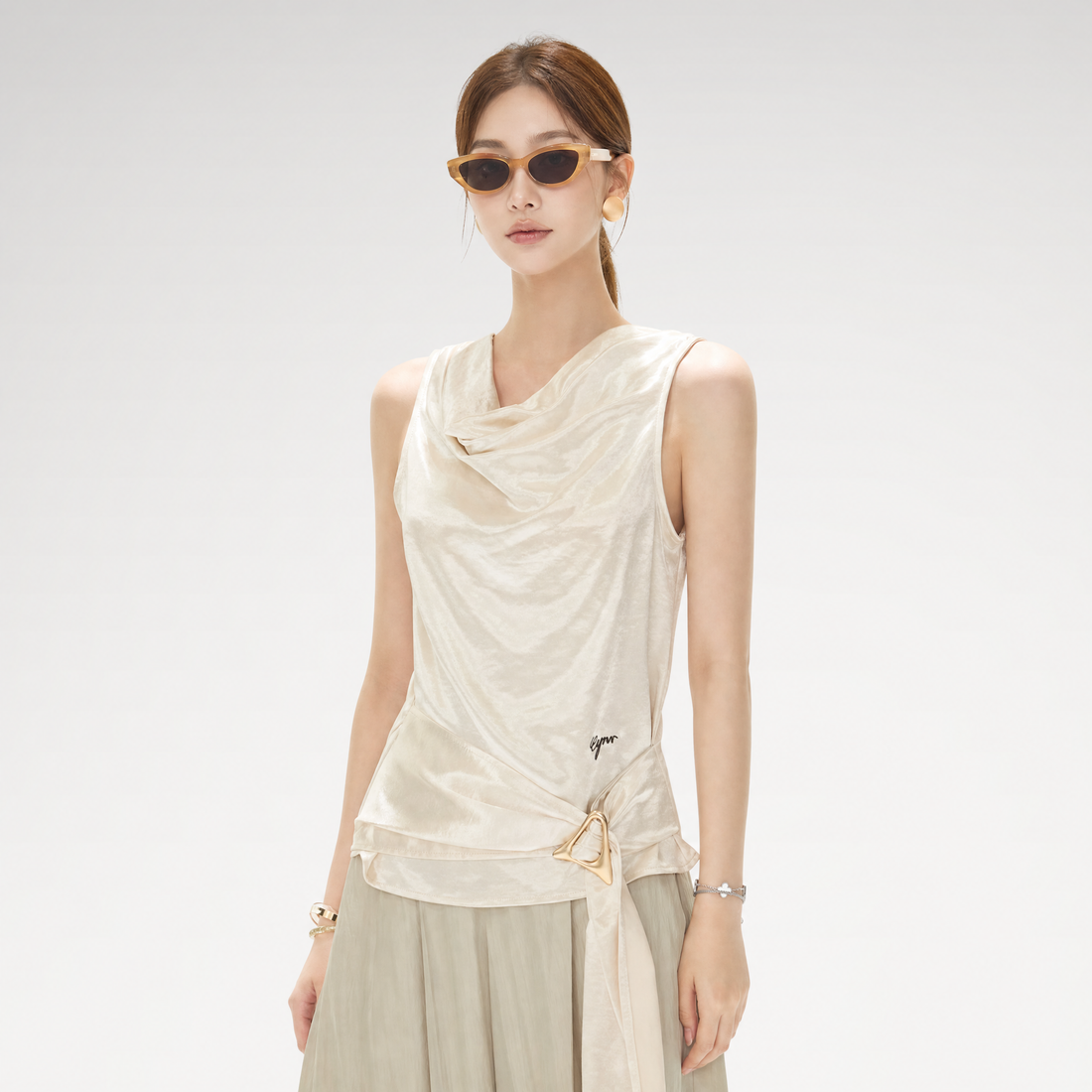 Draped Satin Cowl Top
