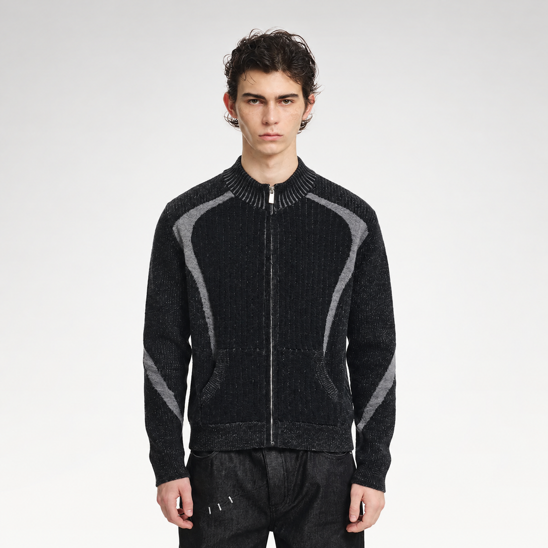 Contrast Jacquard Fitted Knit Cardigan
