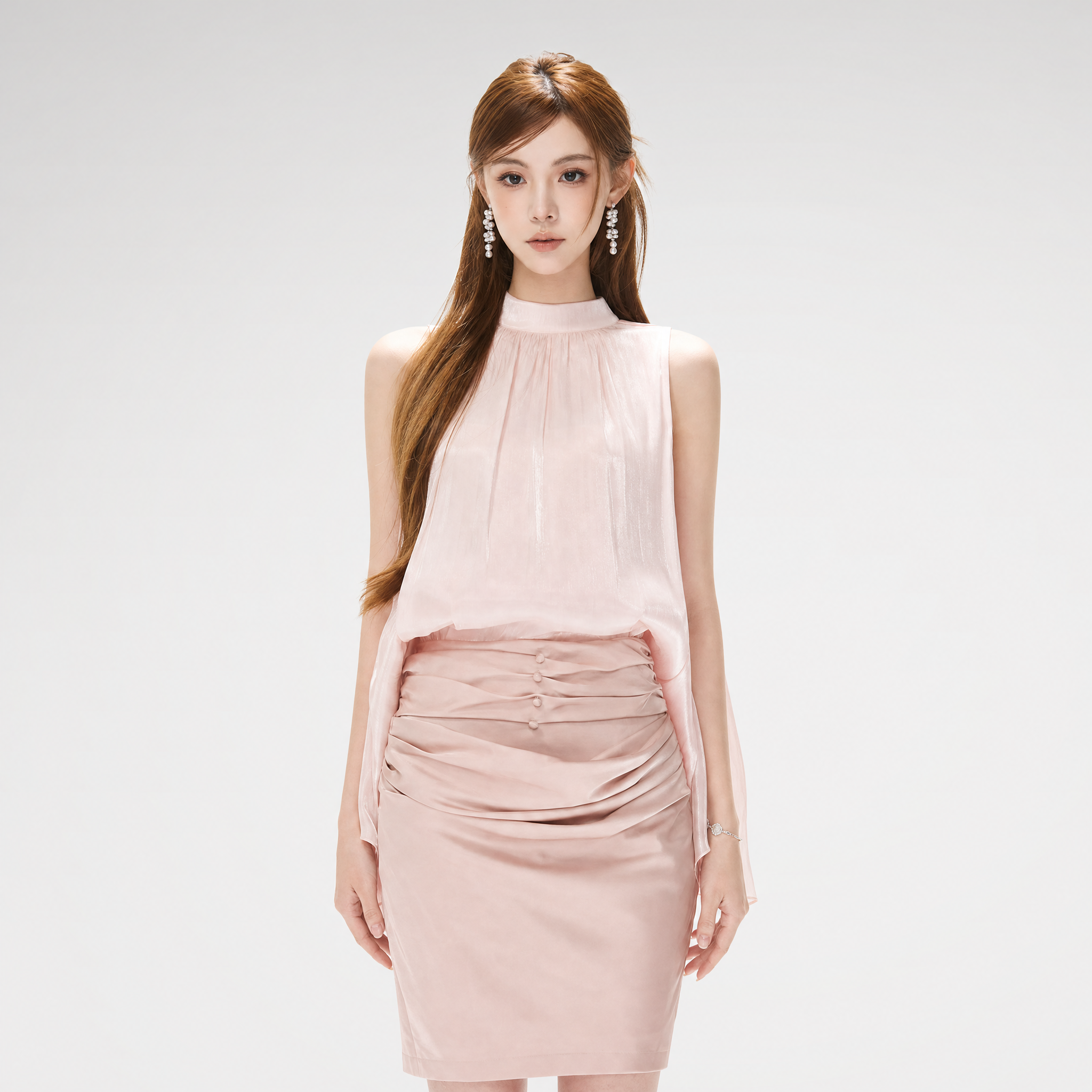 Pearl-Sheen Stand Collar Top