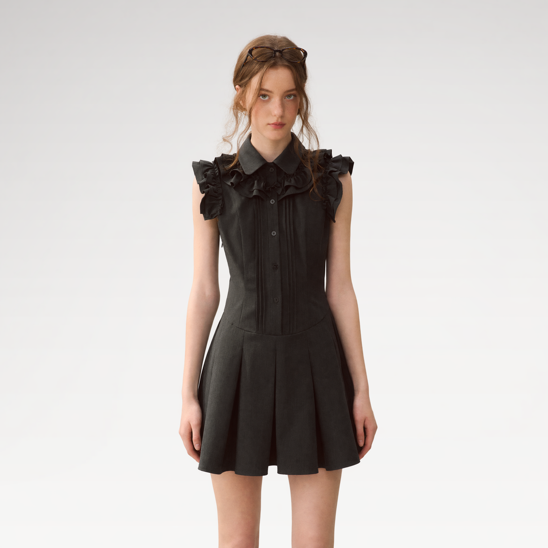 Pintuck Ruffle Dress