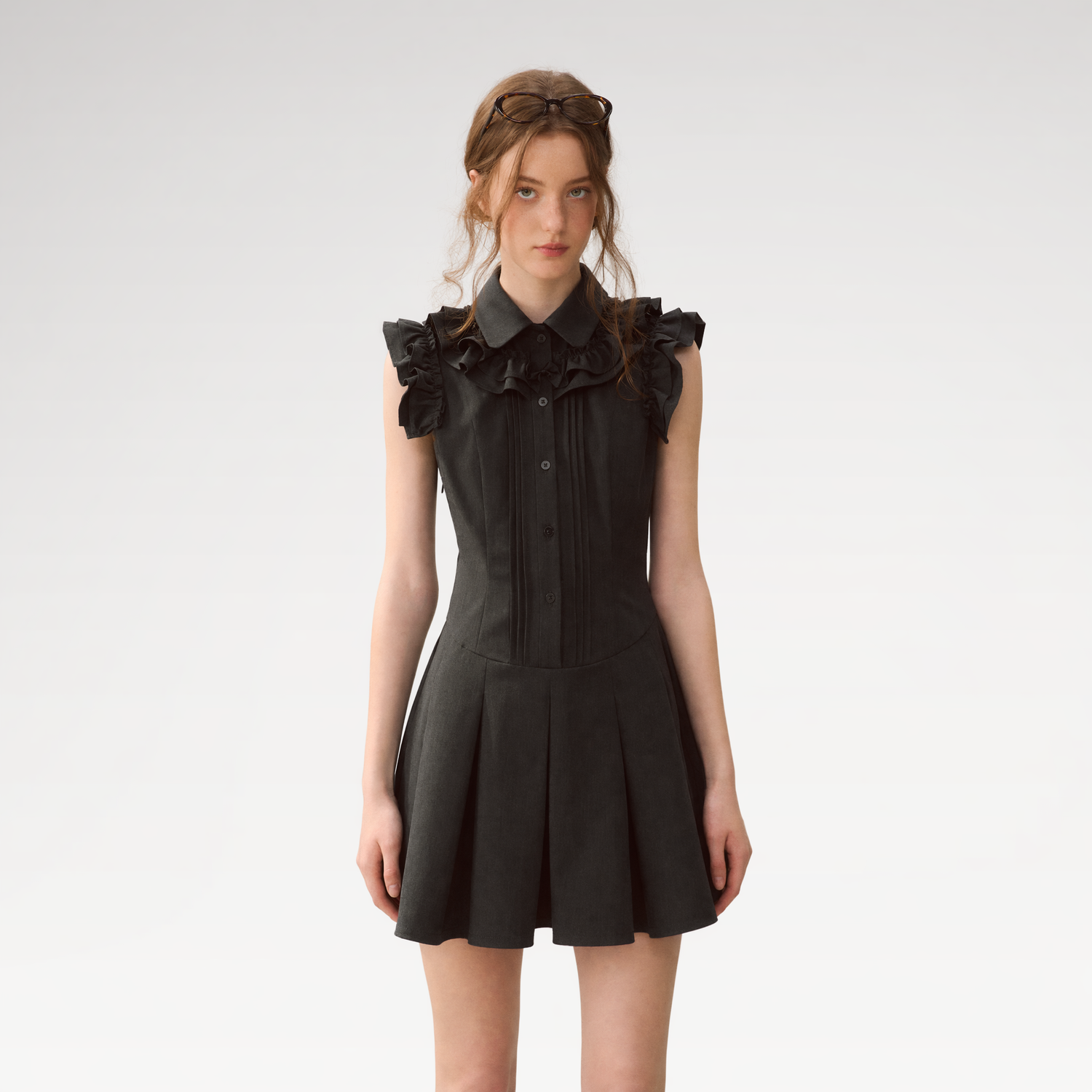 Pintuck Ruffle Dress