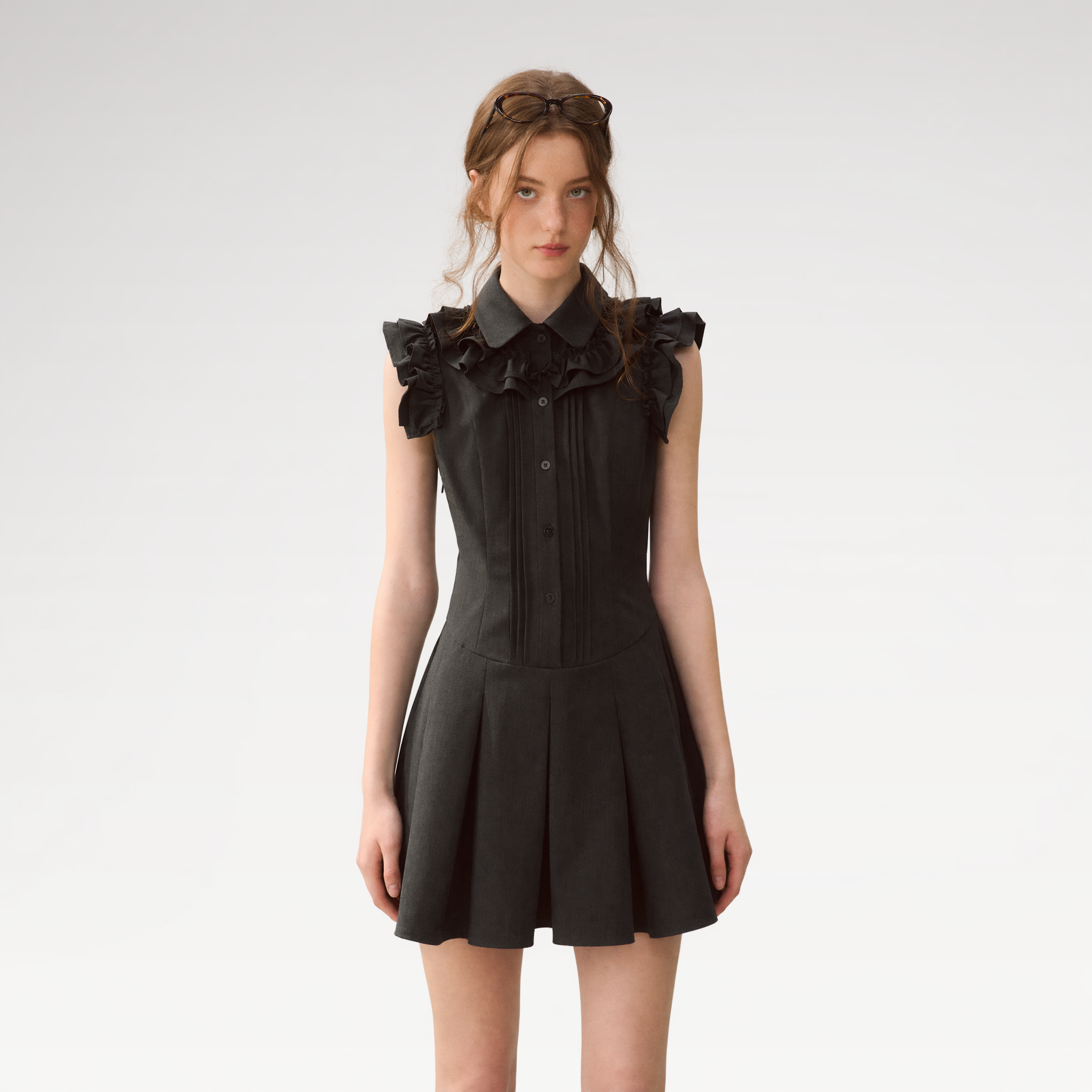 Pintuck Ruffle Dress