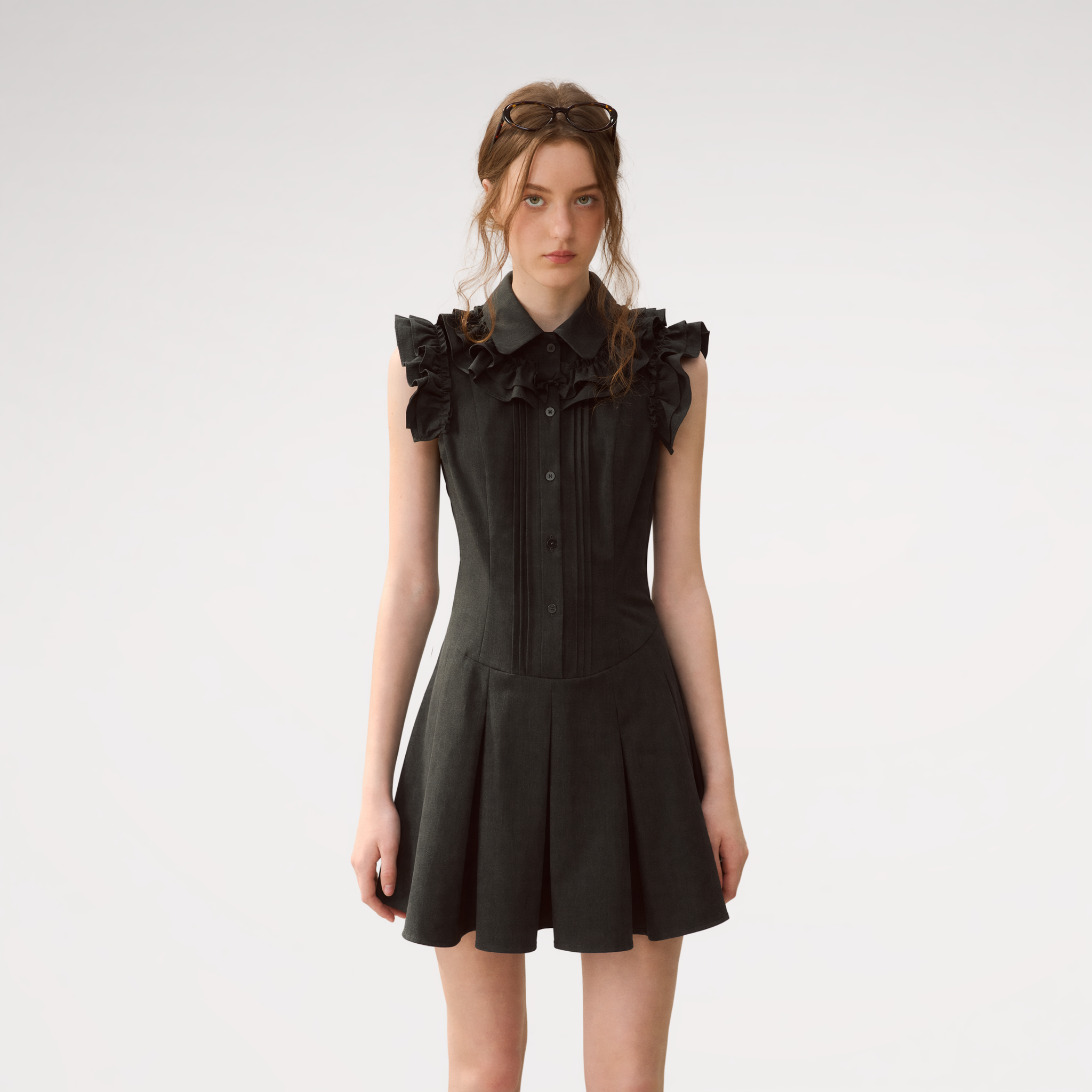 Pintuck Ruffle Dress