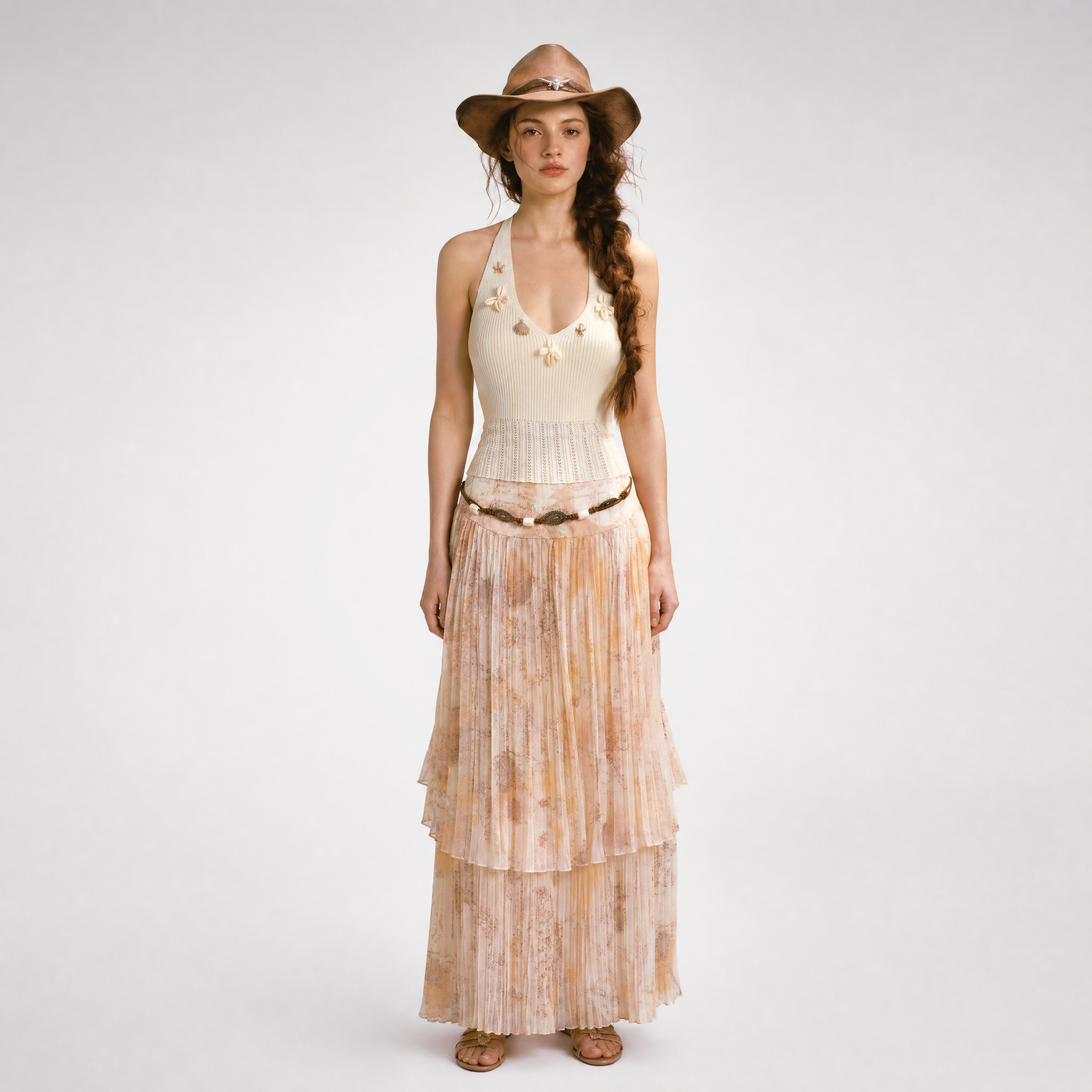 Hand-Knit Openwork Layered Set