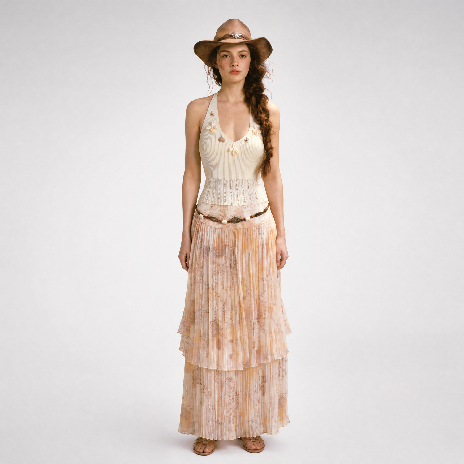 Hand-Knit Openwork Layered Set