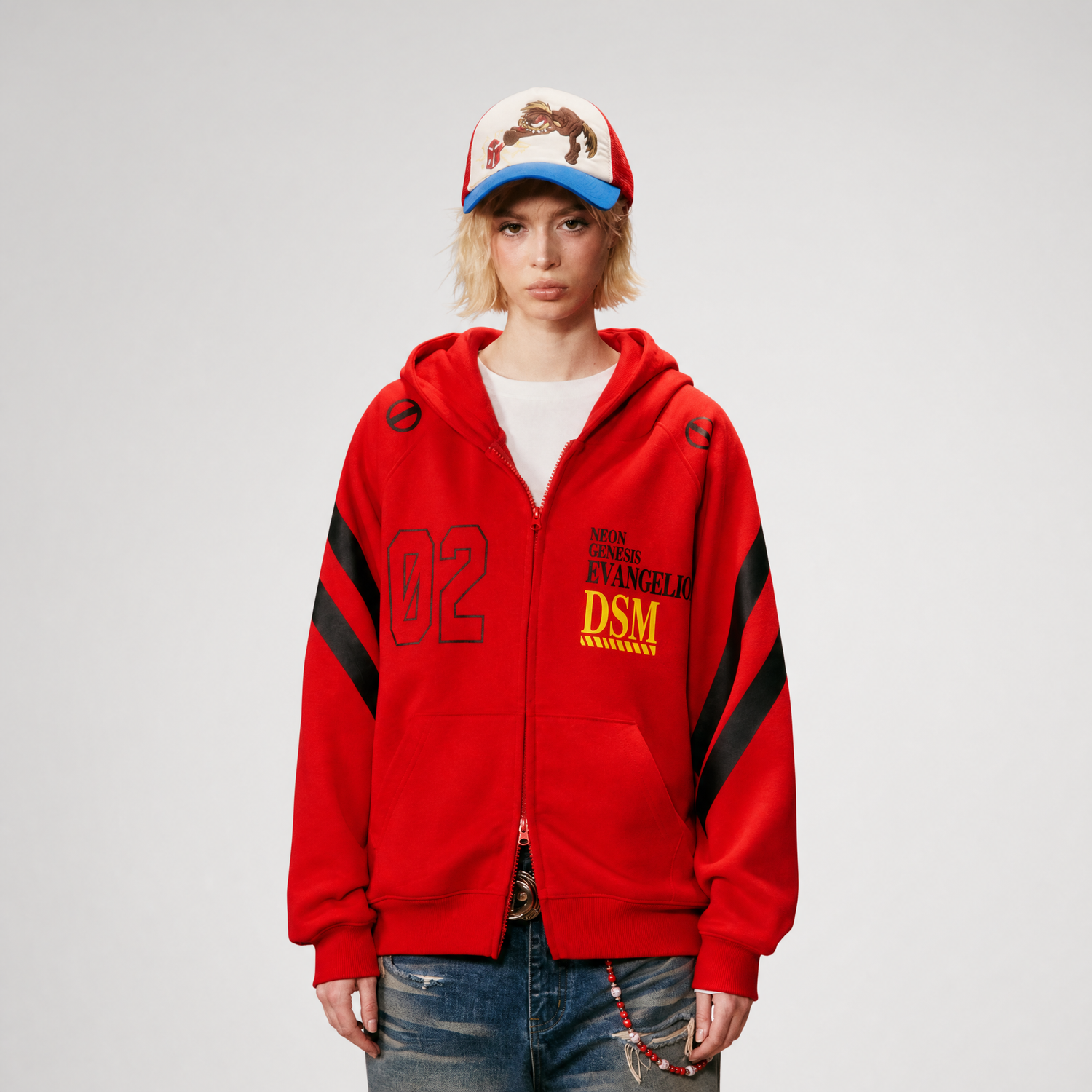 Screen-Printed Loose Hooded Sweatshirt