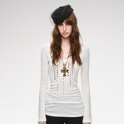 Rhinestone Fitted Knit Top