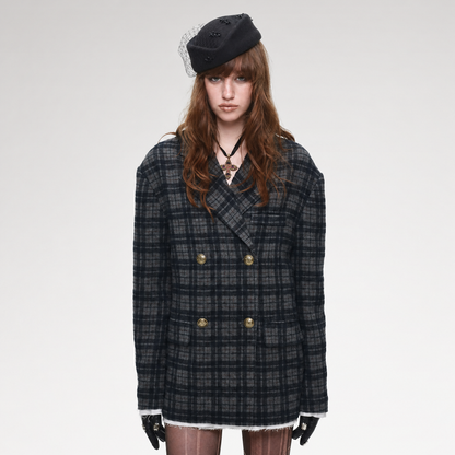 Vintage Plaid Double-Breasted Coat