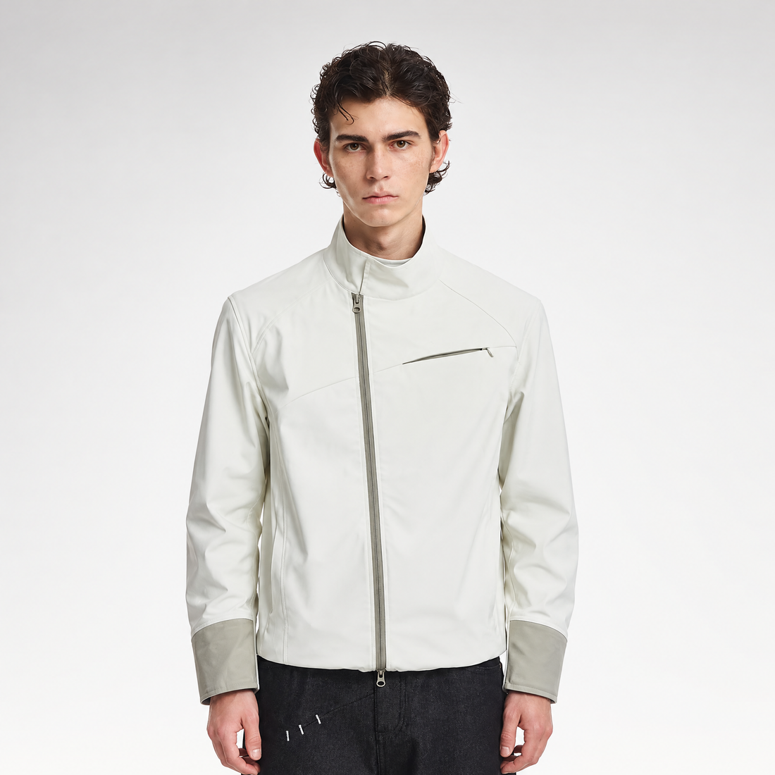 Contrast-Zip Stand-Collar Jacket