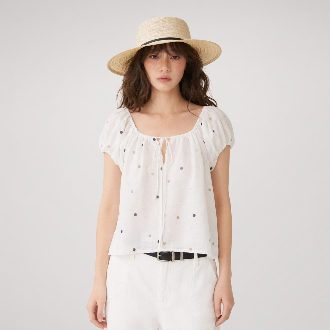 Polka Dot Puff Sleeve Top