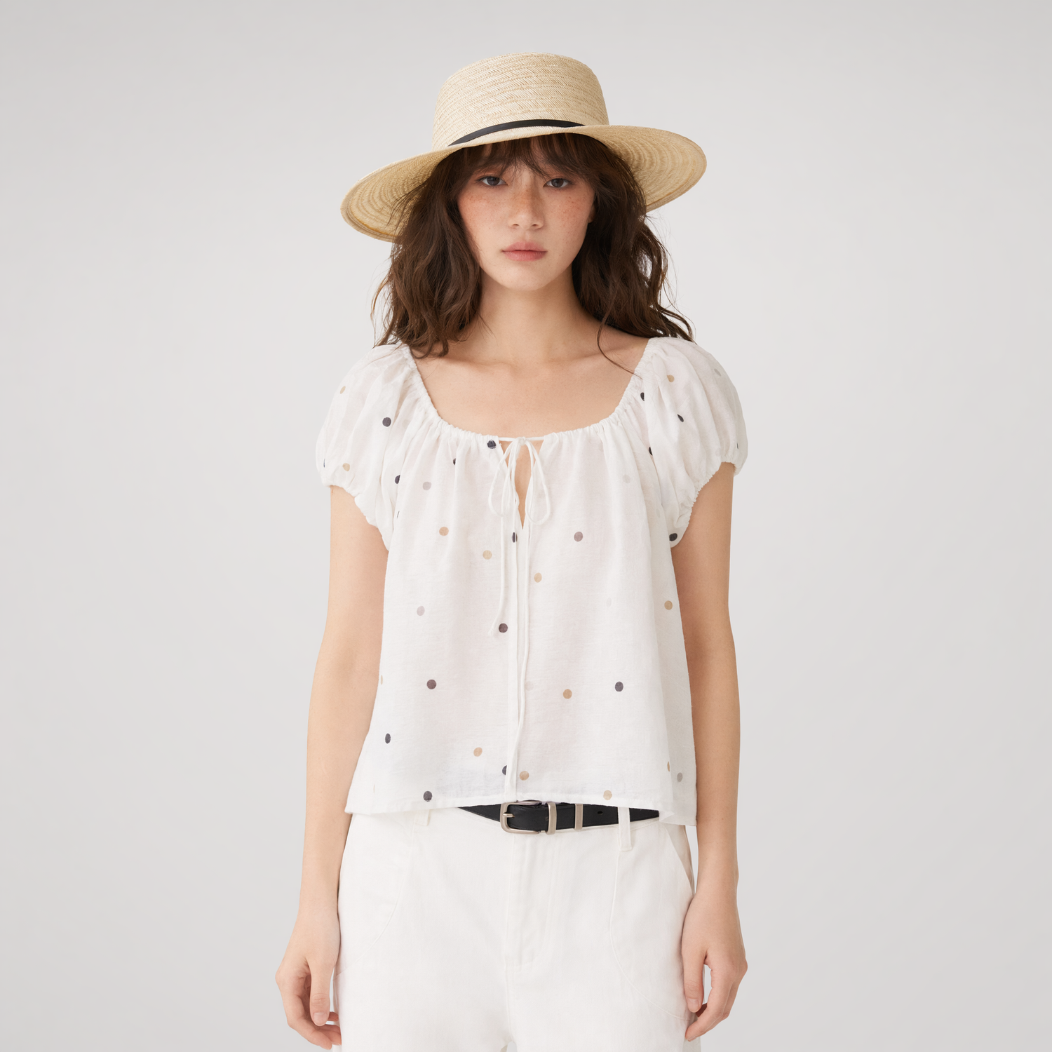 Polka Dot Puff Sleeve Top