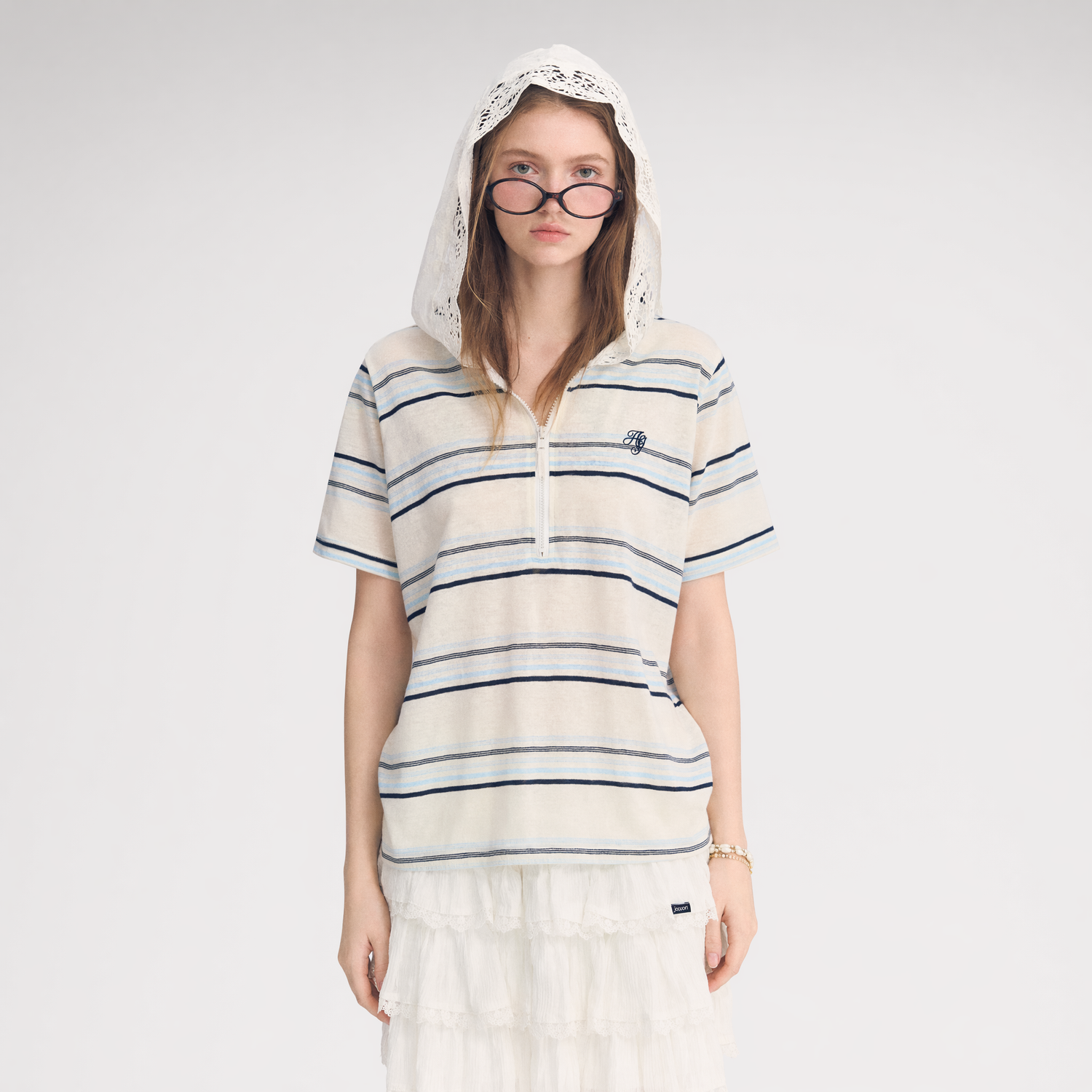 Embroidered Lace Hooded Tee