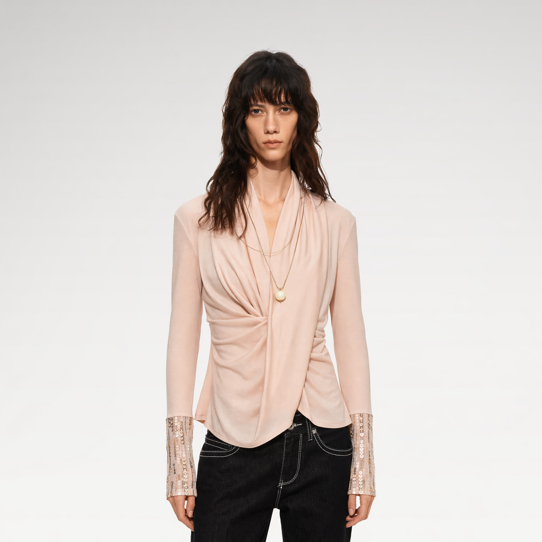 Sequin Draped Ruched Top