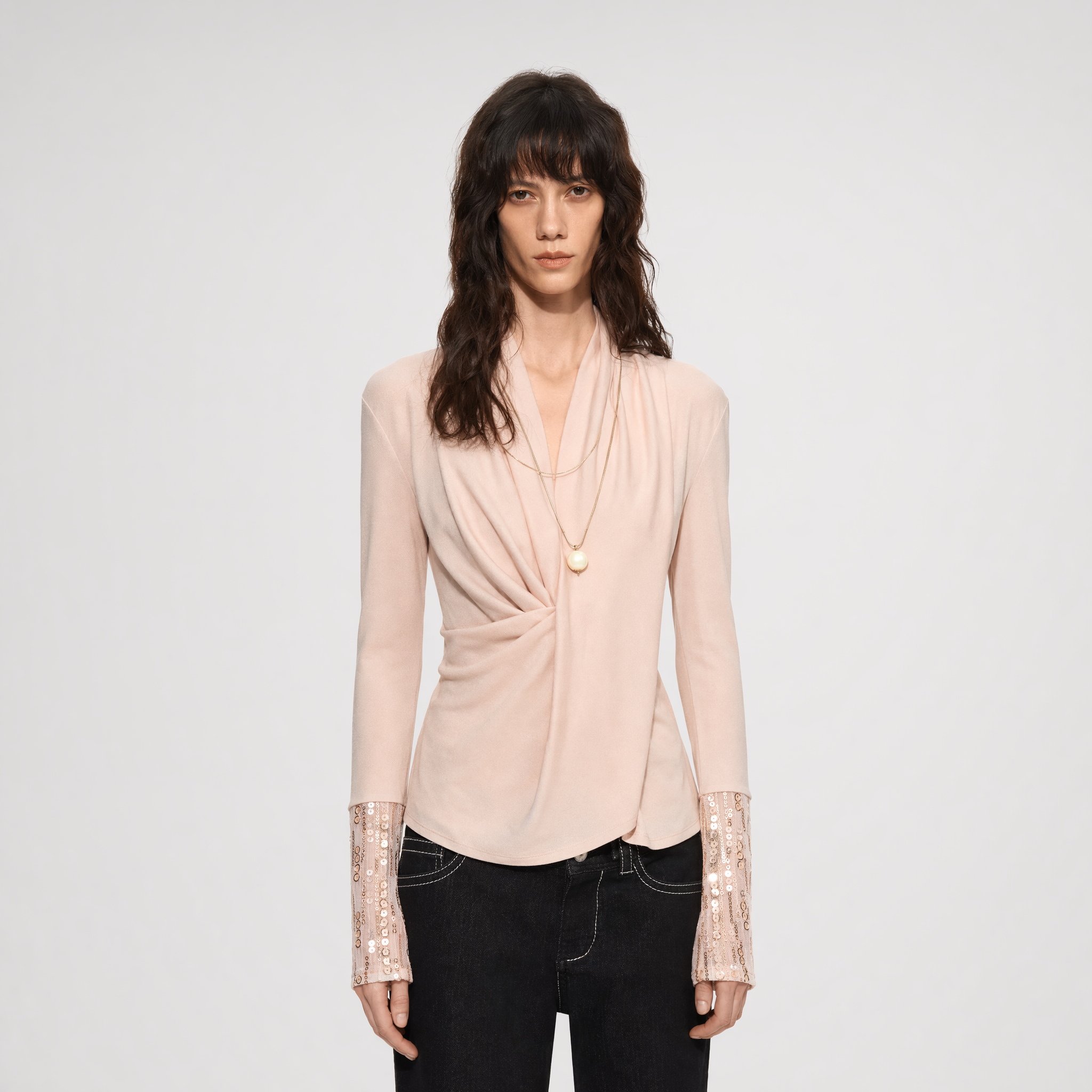 Sequin Draped Ruched Top
