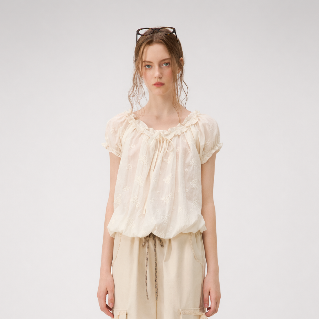 Embroidered Ruffle Blouse