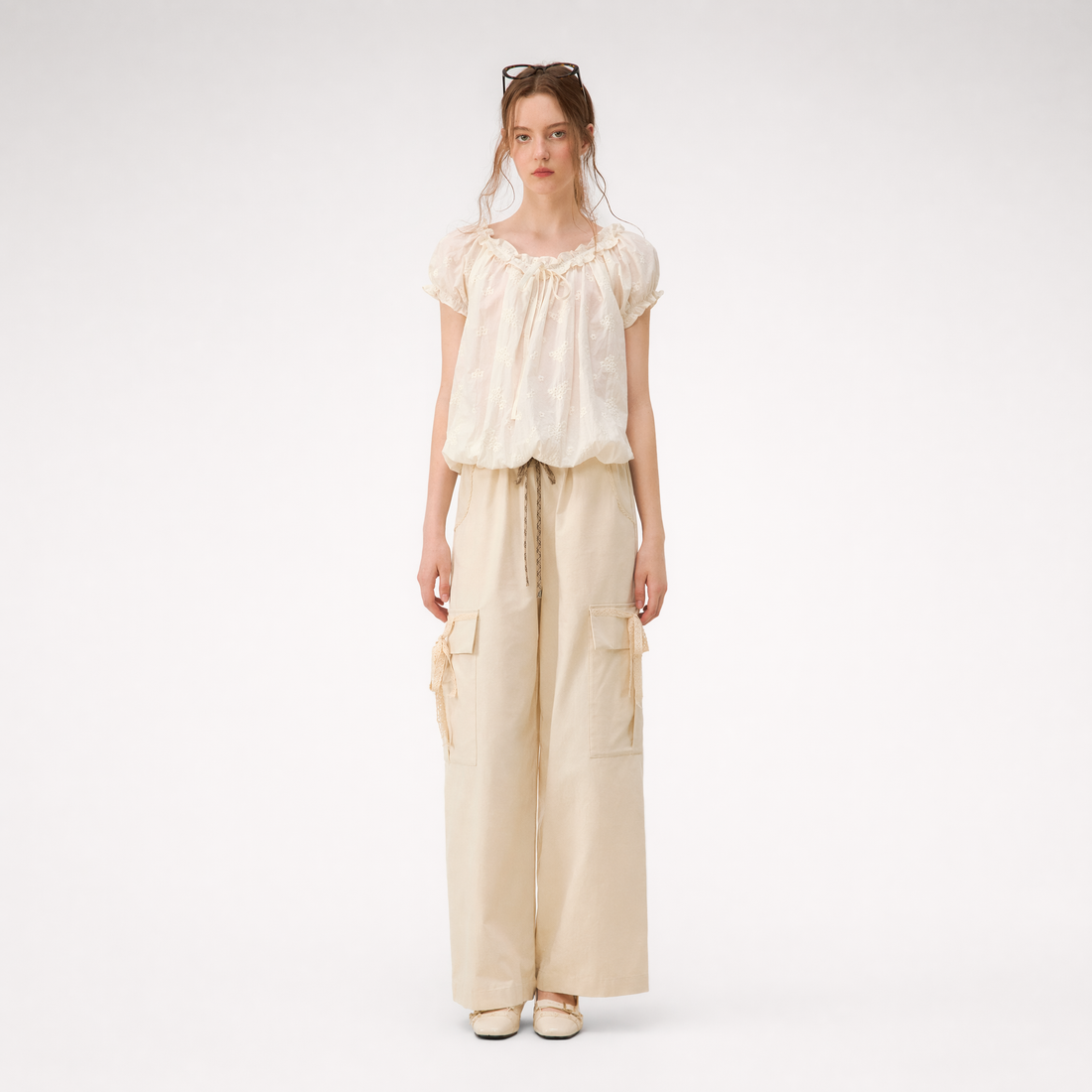 Embroidered Ruffle Blouse