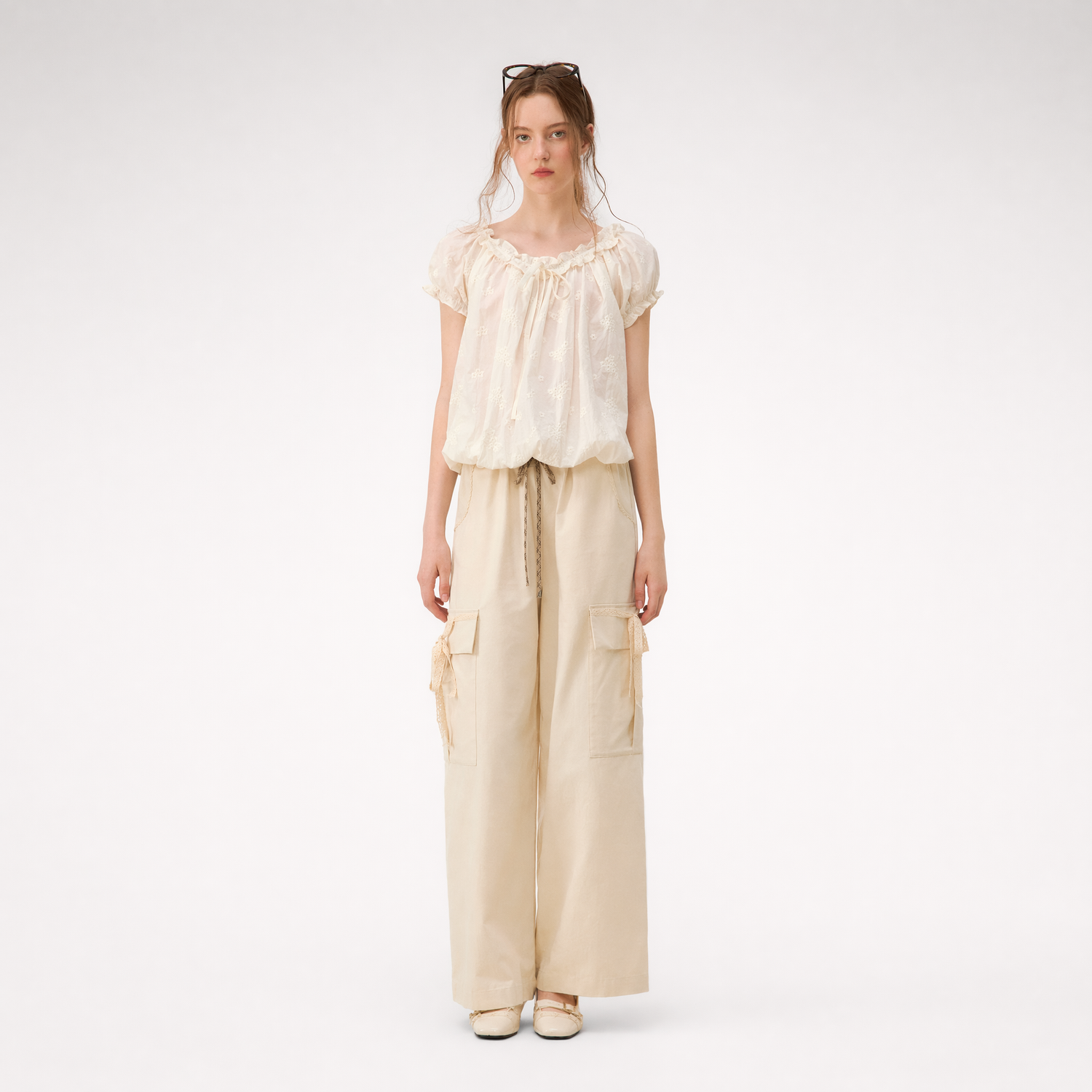 Embroidered Ruffle Blouse