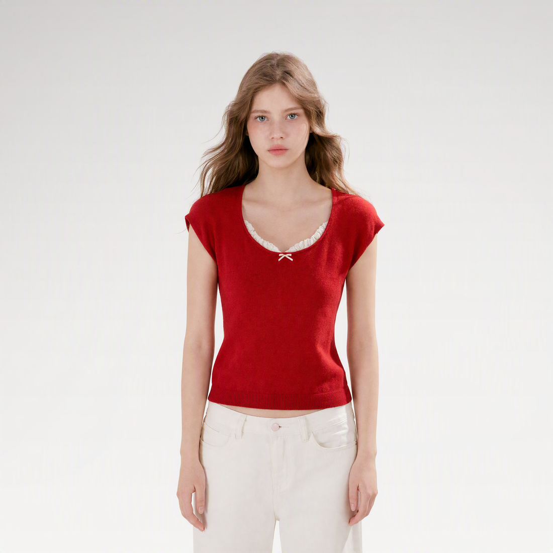 Lace Trim Square Neck Tee