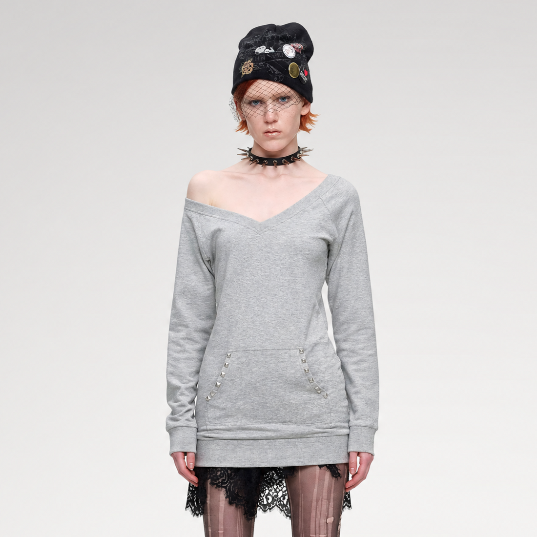 Studded Fitted Sweatshirt Dress