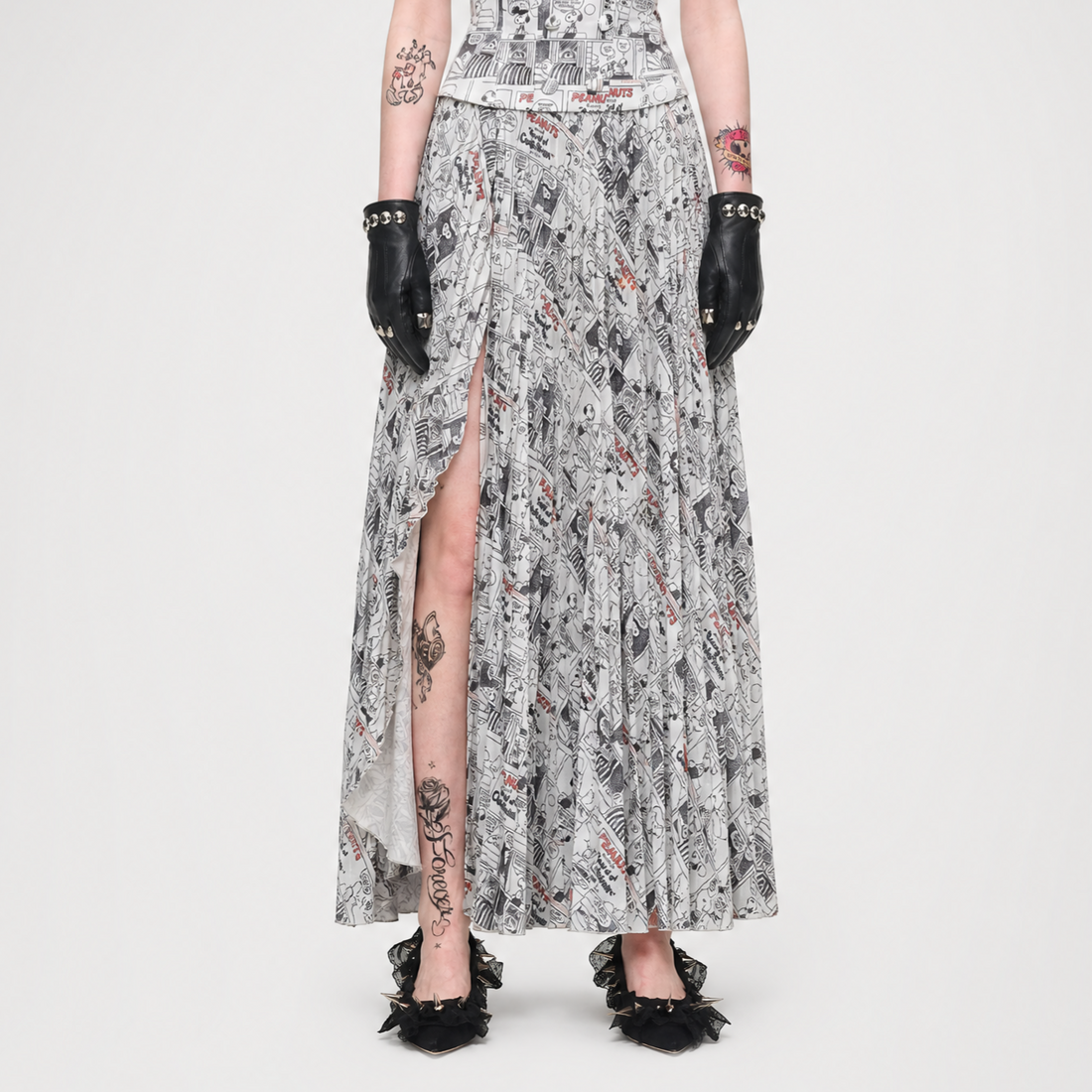 Pleated Newspaper A-Line Skirt