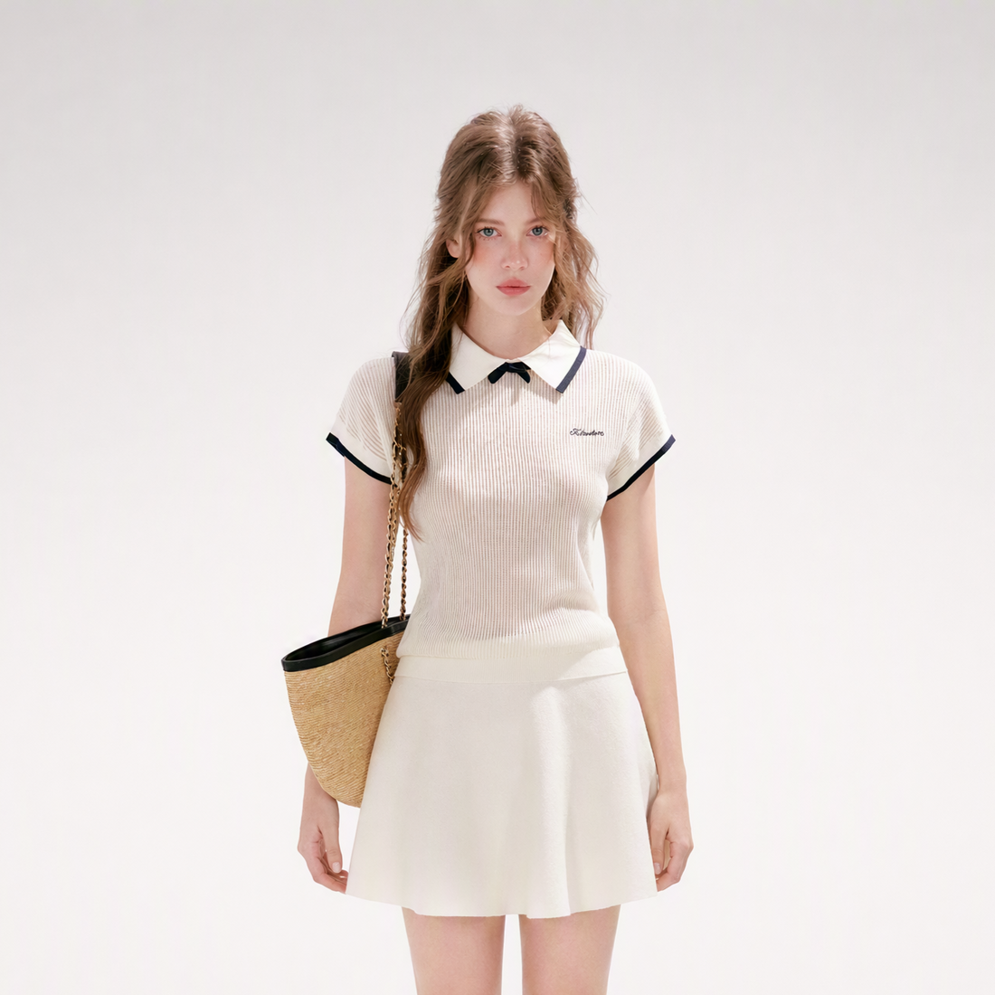 Contrast Bow Knit Set