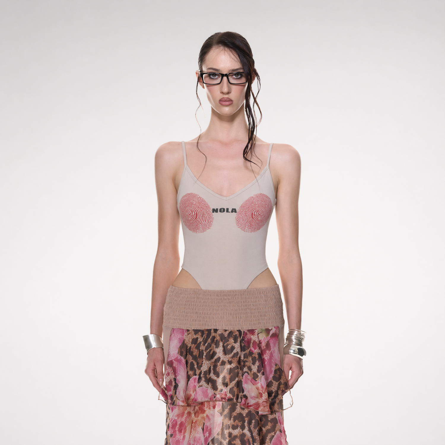 Fingerprint Print Backless Jumpsuit
