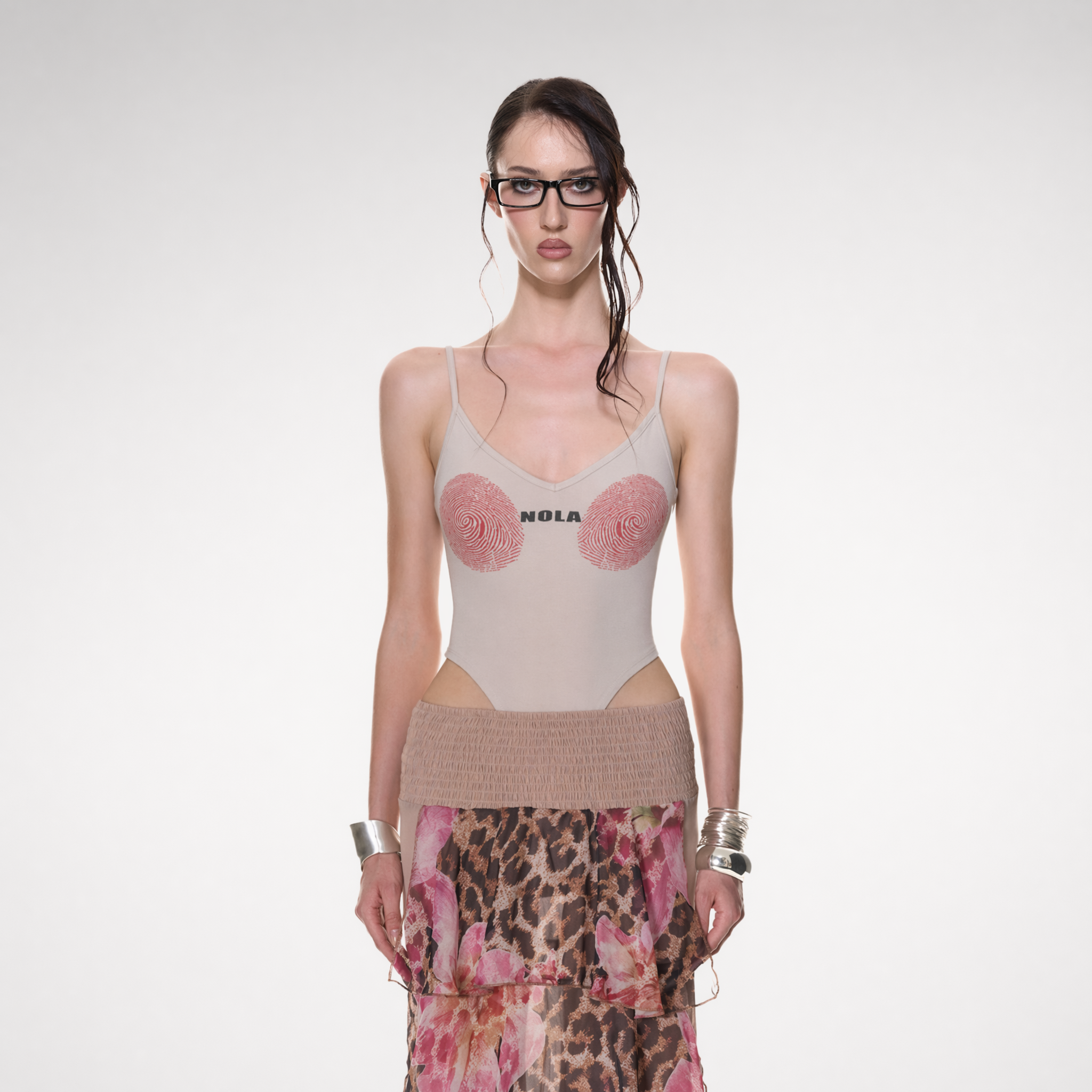 Fingerprint Print Backless Jumpsuit
