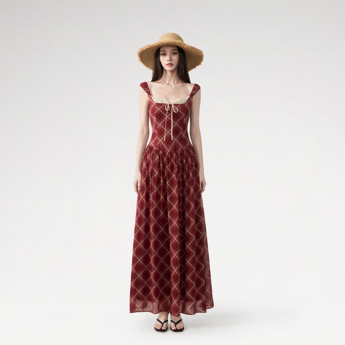 Plaid Chiffon Maxi Dress
